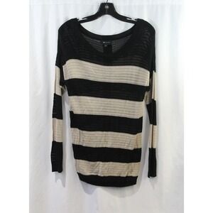 AB Studio Womens Black Tan Striped Loose Knit Top M